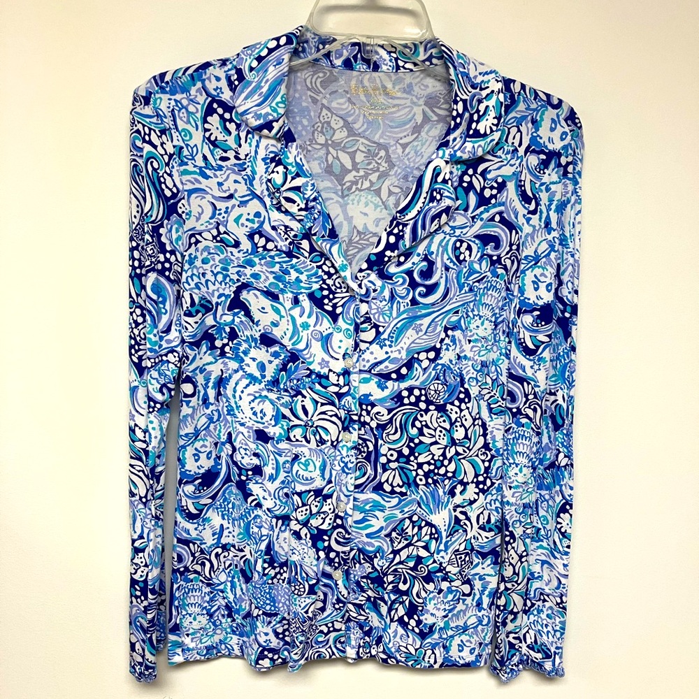 Lilly Pulitzer, blouse, blues & white, XXS.